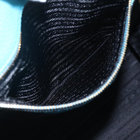PRADA Hand Bag Leather 2way Turquoise Blue Gold Auth am10188V