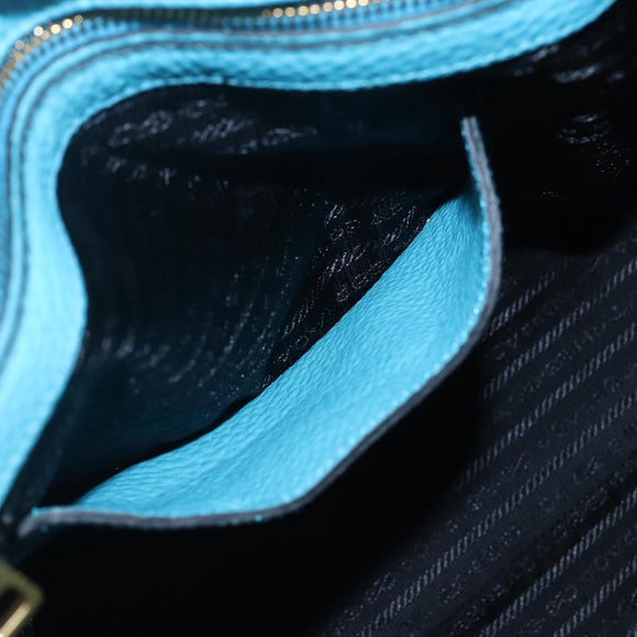 PRADA Hand Bag Leather 2way Turquoise Blue Gold Auth am10188V