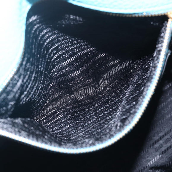 PRADA Hand Bag Leather 2way Turquoise Blue Gold Auth am10188V