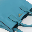 PRADA Hand Bag Leather 2way Turquoise Blue Gold Auth am10188V-6