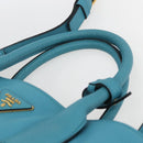 PRADA Hand Bag Leather 2way Turquoise Blue Gold Auth am10188V-14