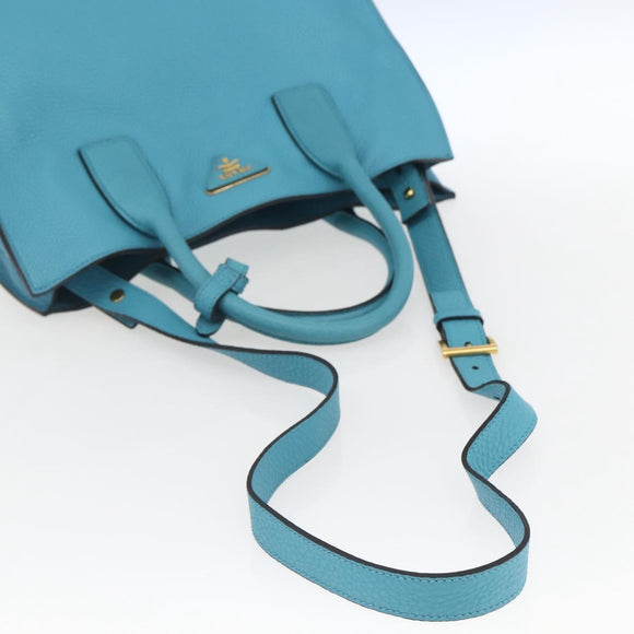 PRADA Hand Bag Leather 2way Turquoise Blue Gold Auth am10188V