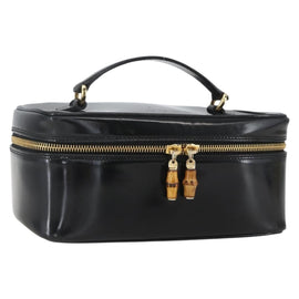 GUCCI Bamboo Vanity Pouch Enamel Black Gold 032 1956 0151 Auth am10193