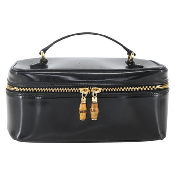 GUCCI Bamboo Vanity Pouch Enamel Black Gold 032 1956 0151 Auth am10193 - 0