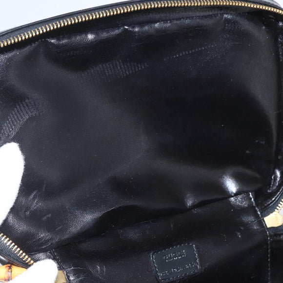GUCCI Bamboo Vanity Pouch Enamel Black Gold 032 1956 0151 Auth am10193