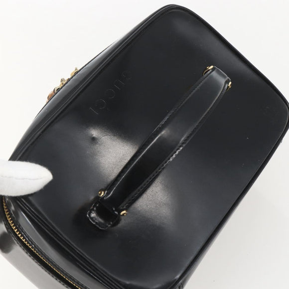 GUCCI Bamboo Vanity Pouch Enamel Black Gold 032 1956 0151 Auth am10193