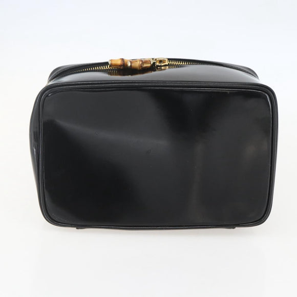 GUCCI Bamboo Vanity Pouch Enamel Black Gold 032 1956 0151 Auth am10193