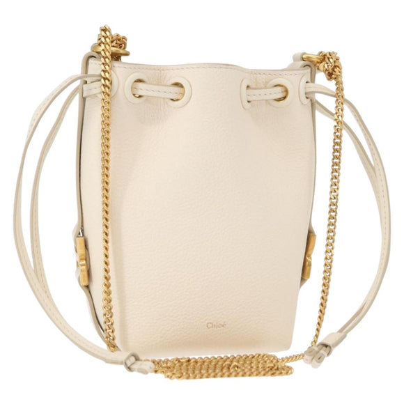Chloe Chain Micro bucket Shoulder Bag Leather Ivory Gold Auth am10194V