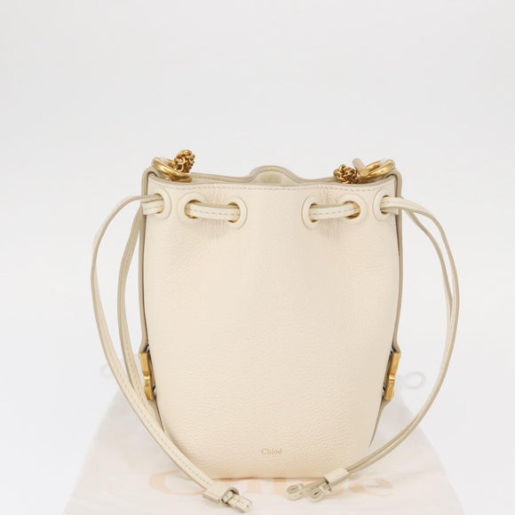 Chloe Chain Micro bucket Shoulder Bag Leather Ivory Gold Auth am10194V