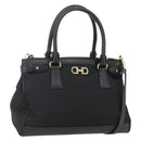 Salvatore Ferragamo Gancini Hand Bag Nylon Leather 2way Black Gold Auth am10197V-1