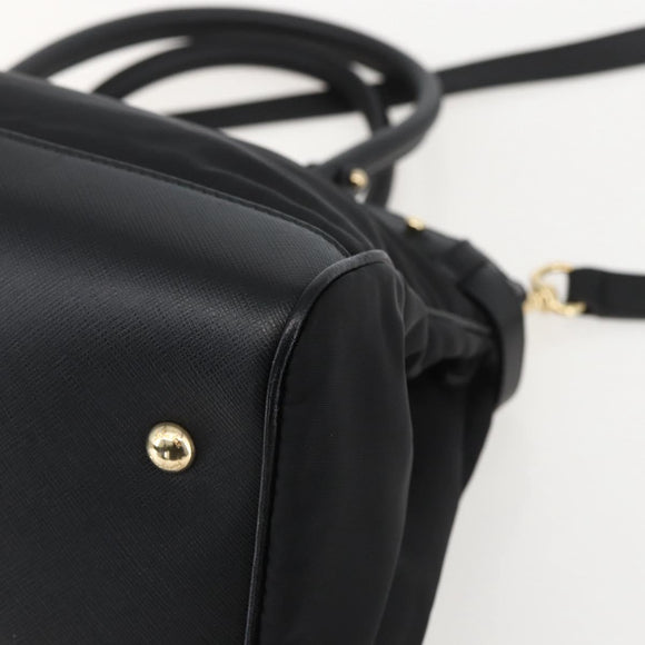 Salvatore Ferragamo Gancini Hand Bag Nylon Leather 2way Black Gold Auth am10197V