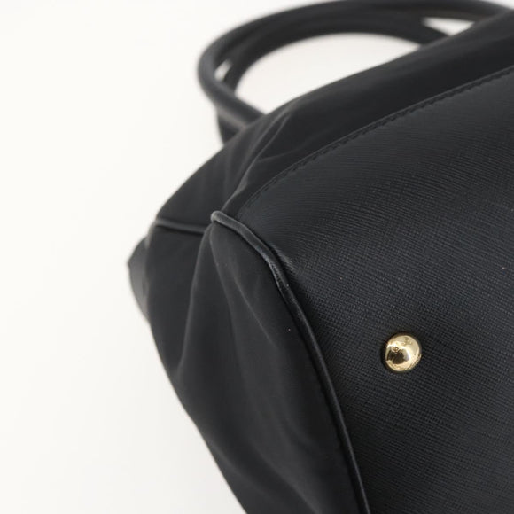Salvatore Ferragamo Gancini Hand Bag Nylon Leather 2way Black Gold Auth am10197V