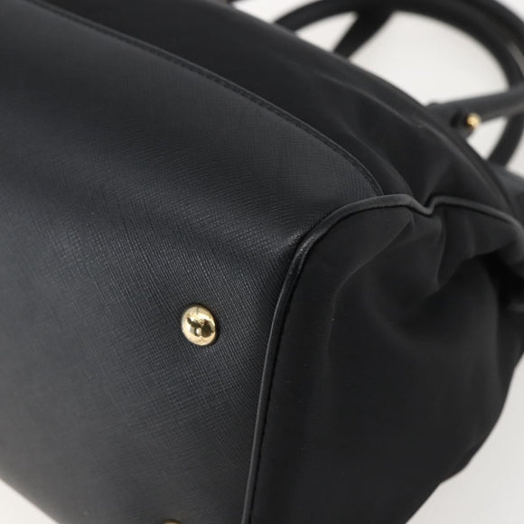 Salvatore Ferragamo Gancini Hand Bag Nylon Leather 2way Black Gold Auth am10197V