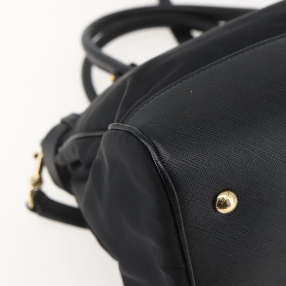Salvatore Ferragamo Gancini Hand Bag Nylon Leather 2way Black Gold Auth am10197V