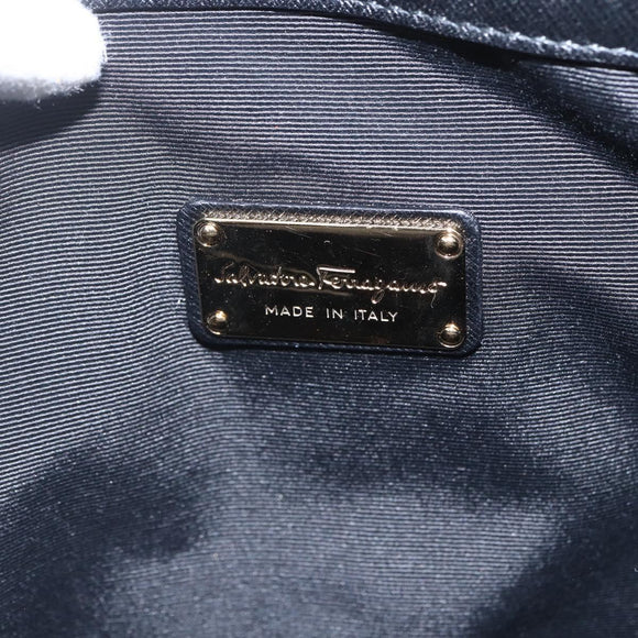 Salvatore Ferragamo Gancini Hand Bag Nylon Leather 2way Black Gold Auth am10197V