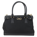Salvatore Ferragamo Gancini Hand Bag Nylon Leather 2way Black Gold Auth am10197V-2