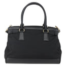 Salvatore Ferragamo Gancini Hand Bag Nylon Leather 2way Black Gold Auth am10197V-3