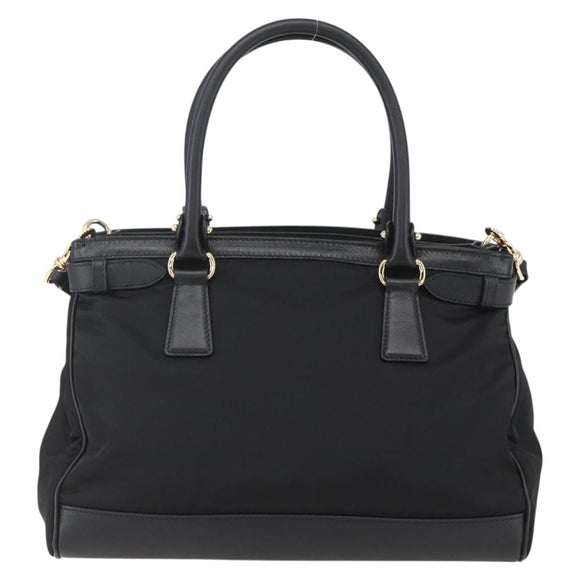 Salvatore Ferragamo Gancini Hand Bag Nylon Leather 2way Black Gold Auth am10197V