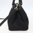 Salvatore Ferragamo Gancini Hand Bag Nylon Leather 2way Black Gold Auth am10197V-5