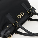 Salvatore Ferragamo Gancini Hand Bag Nylon Leather 2way Black Gold Auth am10197V-6