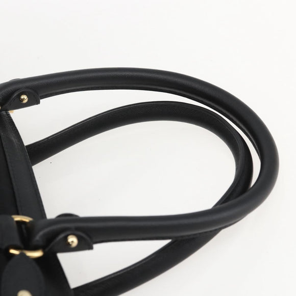 Salvatore Ferragamo Gancini Hand Bag Nylon Leather 2way Black Gold Auth am10197V