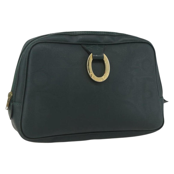 Christian Dior Trotter Canvas Clutch Bag PVC Green Gold Auth am10201V