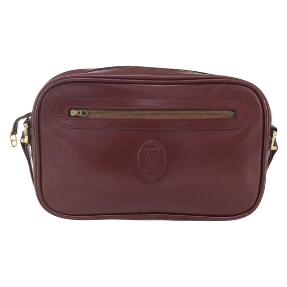 CARTIER Must Line Shoulder Bag Leather Bordeaux Gold Auth am10220