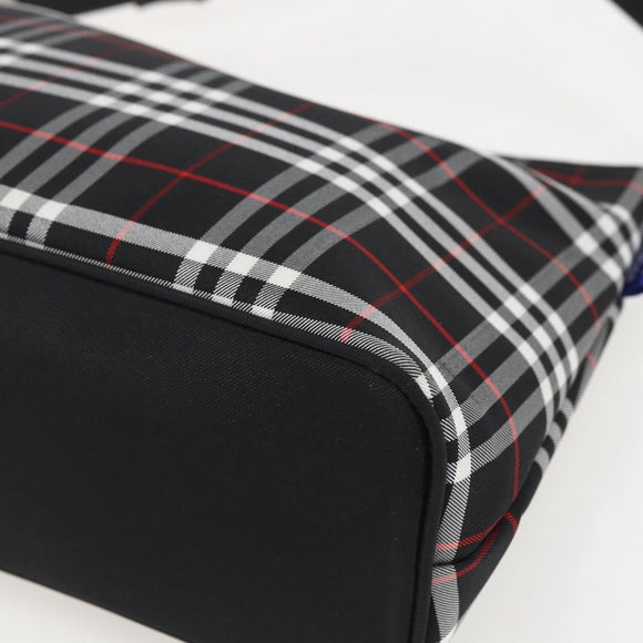 BURBERRY Nova Check Blue Label Shoulder Bag Nylon Black Silver Auth am10226V