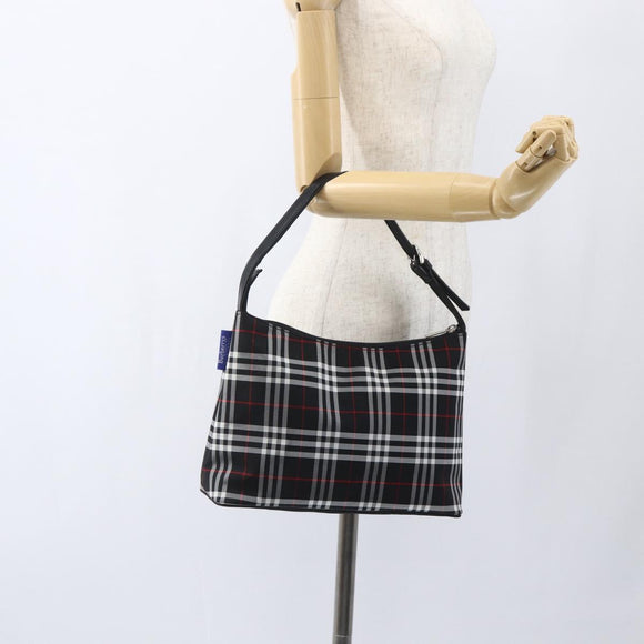 BURBERRY Nova Check Blue Label Shoulder Bag Nylon Black Silver Auth am10226V