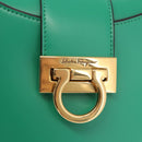 Salvatore Ferragamo Gancini trifolio Hand Bag Leather Green Gold Auth am10228V-15