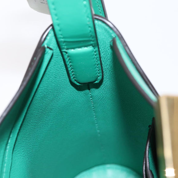 Salvatore Ferragamo Gancini trifolio Hand Bag Leather Green Gold Auth am10228V