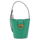 Salvatore Ferragamo Gancini trifolio Hand Bag Leather Green Gold Auth am10228V-2