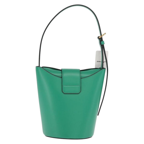 Salvatore Ferragamo Gancini trifolio Hand Bag Leather Green Gold Auth am10228V