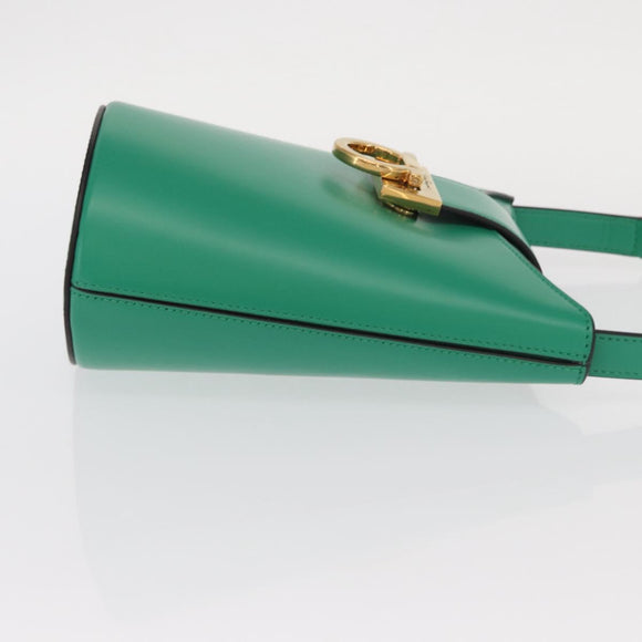 Salvatore Ferragamo Gancini trifolio Hand Bag Leather Green Gold Auth am10228V
