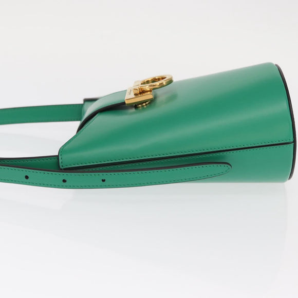 Salvatore Ferragamo Gancini trifolio Hand Bag Leather Green Gold Auth am10228V