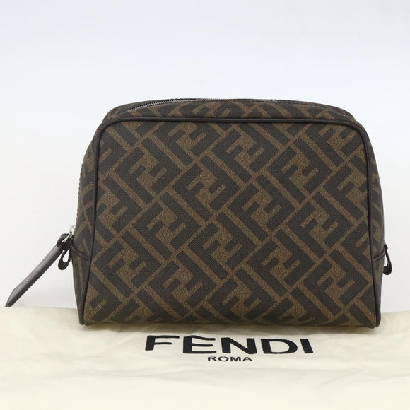 FENDI Zucca Canvas Clutch Bag PVC Black Brown Auth am10229V