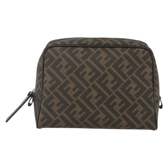 FENDI Zucca Canvas Clutch Bag PVC Black Brown Auth am10229V