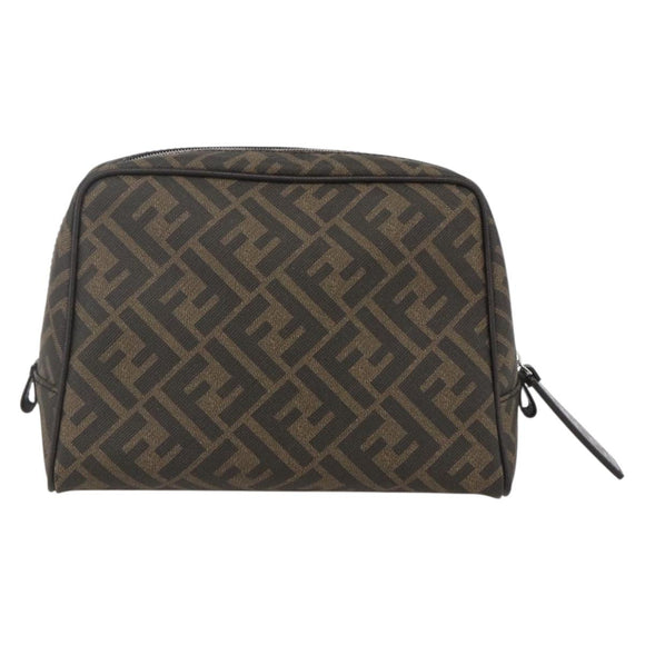 FENDI Zucca Canvas Clutch Bag PVC Black Brown Auth am10229V