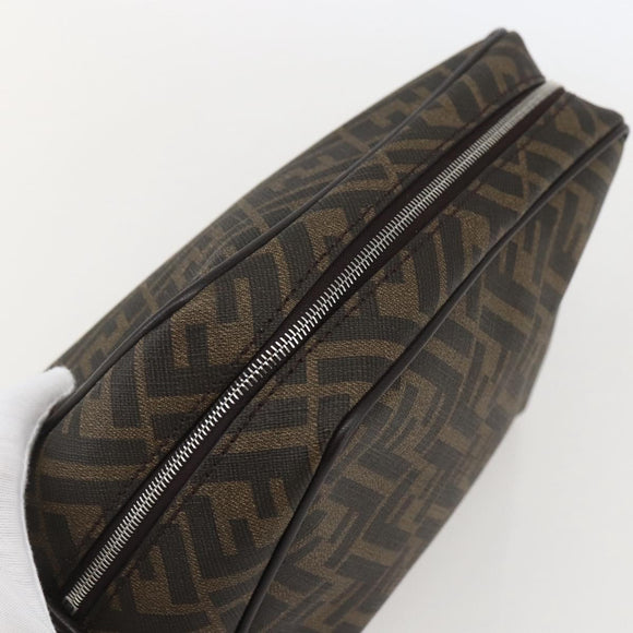 FENDI Zucca Canvas Clutch Bag PVC Black Brown Auth am10229V