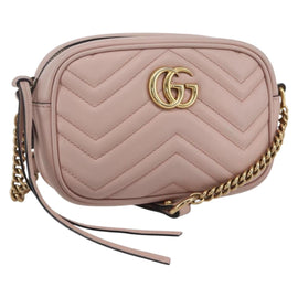 GUCCI GG Marmont Chain Shoulder Bag Leather Pink Gold 448065 Auth am10231V