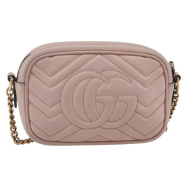 GUCCI GG Marmont Chain Shoulder Bag Leather Pink Gold 448065 Auth am10231V - 0