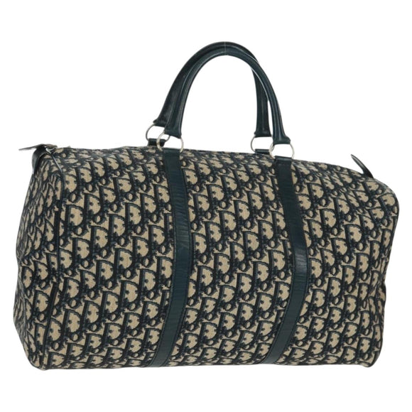 Christian Dior Trotter Canvas Mini Boston Bag Navy Silver Auth am10233