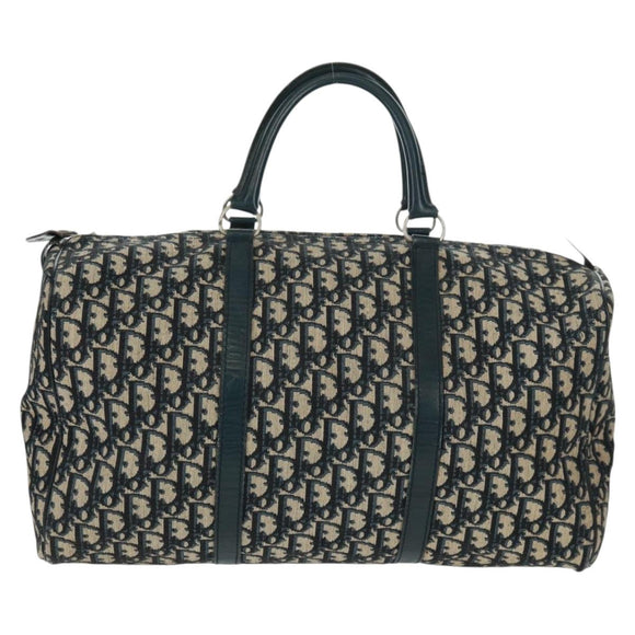 Christian Dior Trotter Canvas Mini Boston Bag Navy Silver Auth am10233