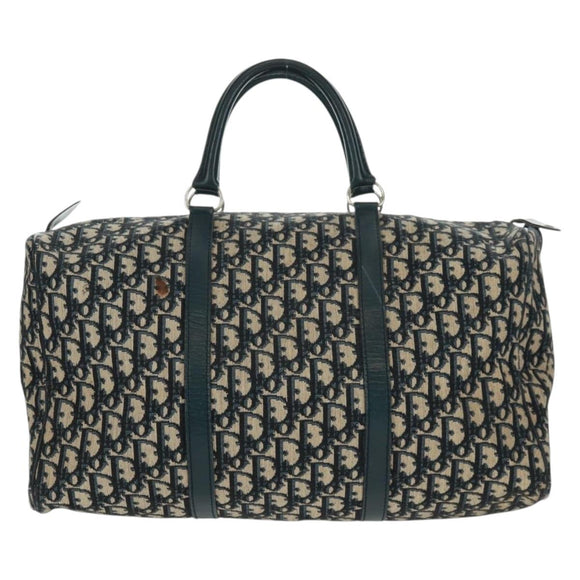 Christian Dior Trotter Canvas Mini Boston Bag Navy Silver Auth am10233