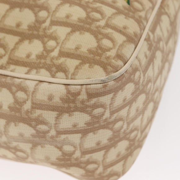 Christian Dior Trotter Canvas Flower Shoulder Bag PVC Beige Silver Auth am10236