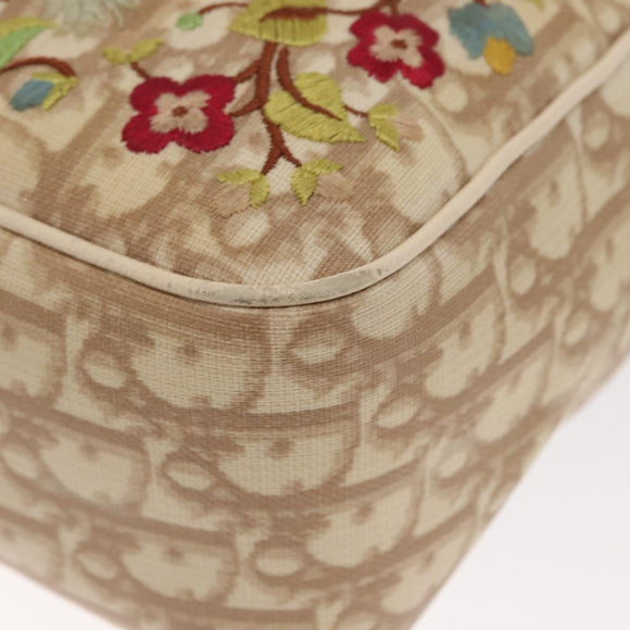 Christian Dior Trotter Canvas Flower Shoulder Bag PVC Beige Silver Auth am10236