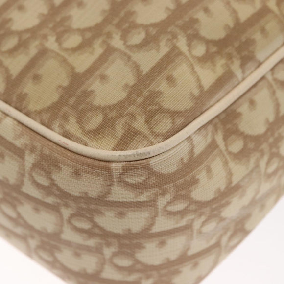 Christian Dior Trotter Canvas Flower Shoulder Bag PVC Beige Silver Auth am10236