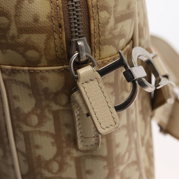 Christian Dior Trotter Canvas Flower Shoulder Bag PVC Beige Silver Auth am10236