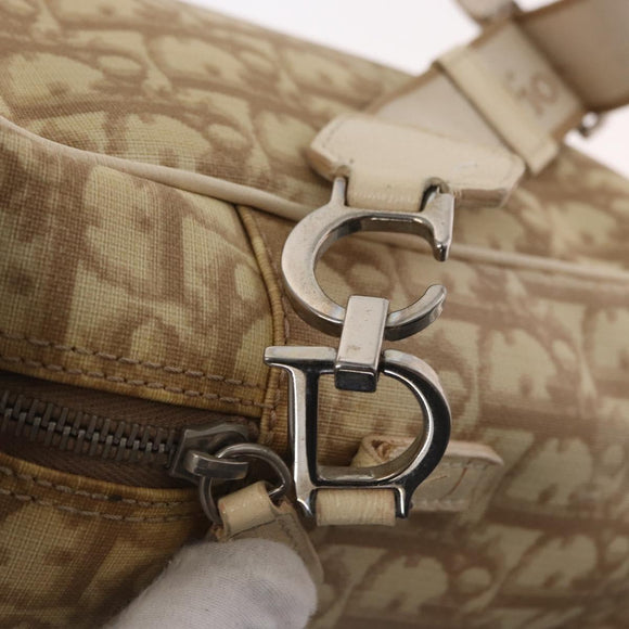 Christian Dior Trotter Canvas Flower Shoulder Bag PVC Beige Silver Auth am10236