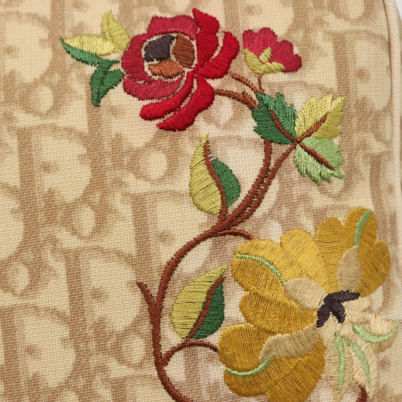 Christian Dior Trotter Canvas Flower Shoulder Bag PVC Beige Silver Auth am10236